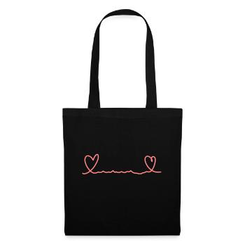 Ligne de cœur à deux cœurs rose - Sac en tissu - noir - Devant