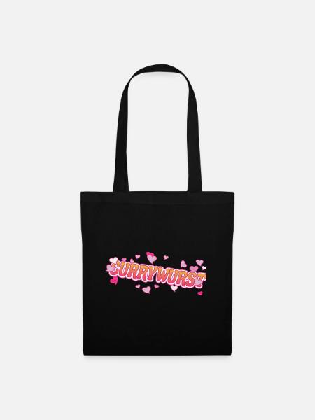 Cooles Currywurst mit rosa Herzen Design - Stoffbeutel - Schwarz