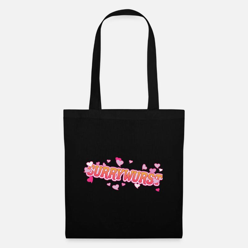 Cooles Currywurst mit rosa Herzen Design - Stoffbeutel - Schwarz