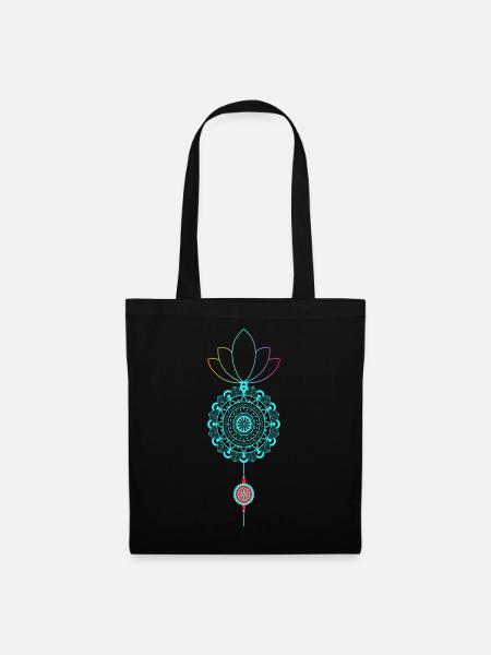 Mandala-Lotus Farbspiel - Stoffbeutel - Schwarz