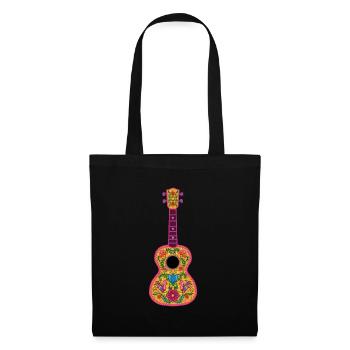 Ukulélé peint avec des broderies mexicaines colorées - Sac en tissu - noir - Devant