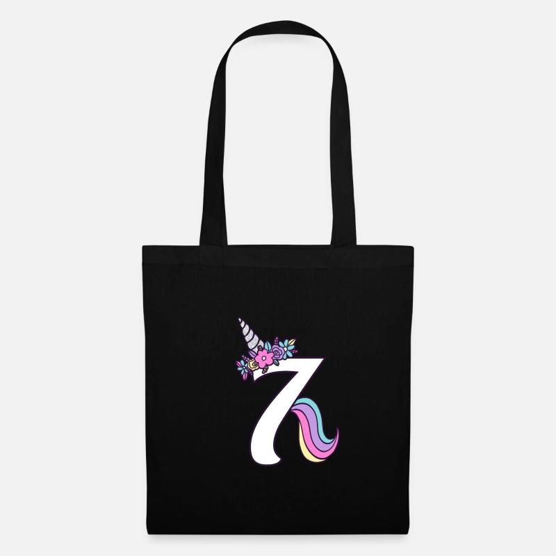 7. Geburtstag Kleines Einhorn Mädchen 7 Jahre alt - Stoffbeutel - Schwarz