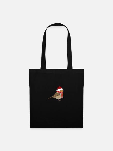 Rotkehlchen Weihnachten Vogel Mütze Schal Biologe - Stoffbeutel - Schwarz