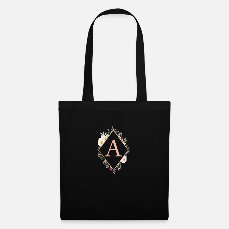 A Monogram, Floral, Boho - Tote Bag - black