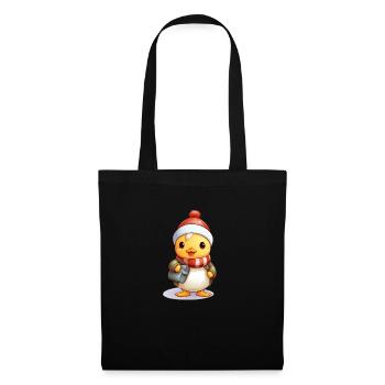 Un canard mignon avec un chapeau de Noël - Sac en tissu - noir - Devant