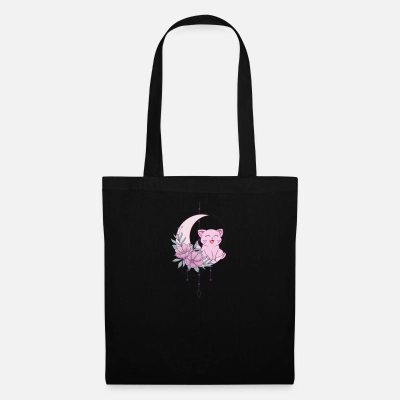 Mystische Katze Mondsichel Wicca Pastel Goth - Stoffbeutel - Schwarz