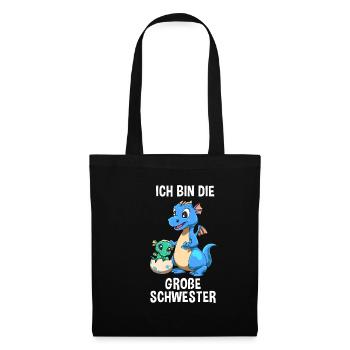 Drachen kleine Schwester - Ich bin der kleine - Stoffbeutel - Schwarz - Vorne