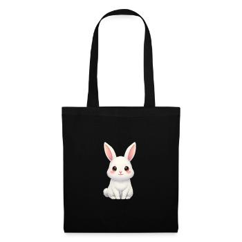 Lapin blanc aux oreilles roses - Sac en tissu - noir - Devant