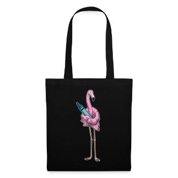 Flamingo Schüler Wachsmalstift Schule - Stoffbeutel - Schwarz - Vorne