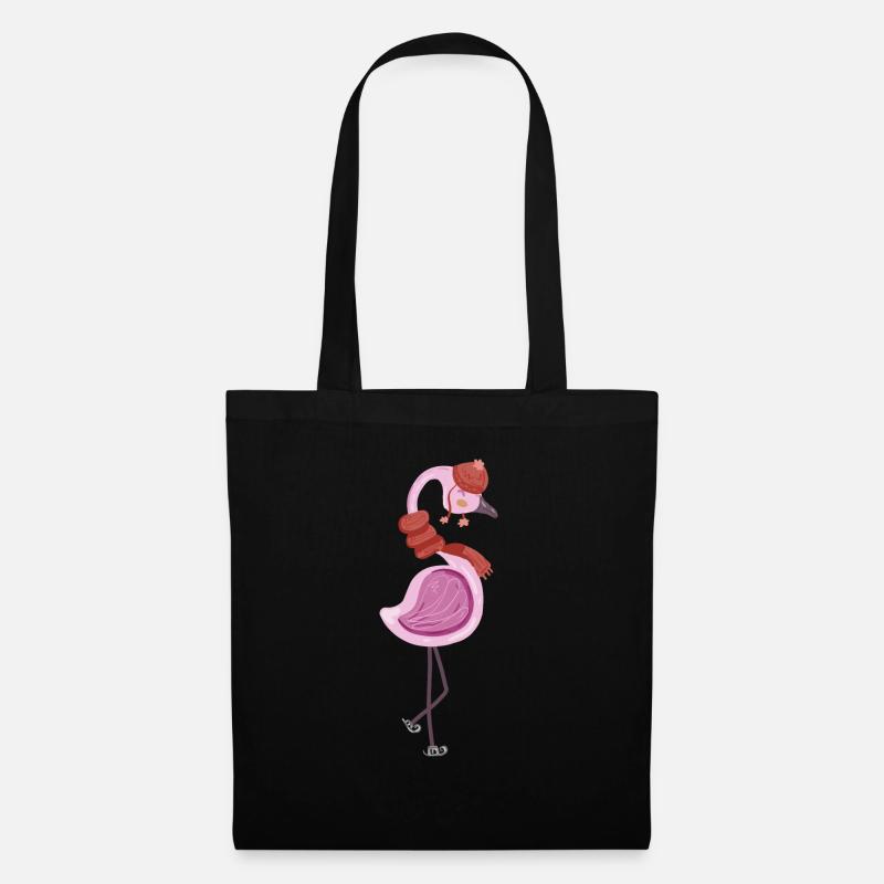 Flamingo Winter Weihnachten - Stoffbeutel - Schwarz