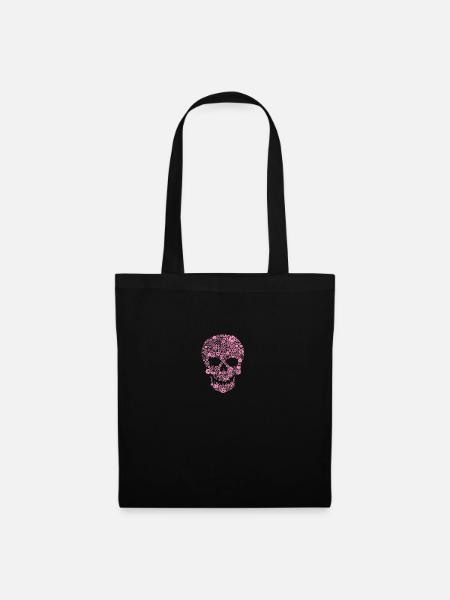 Tête de mort florale - pink - Sac en tissu - noir