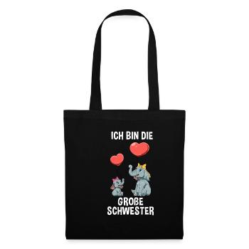Elefanten Große Schwester - Ich bin der große - Stoffbeutel - Schwarz - Vorne