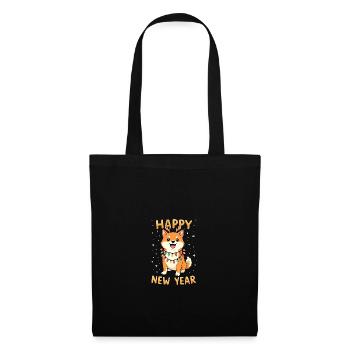 Shiba Inu - Weihnachtslichter - Stoffbeutel - Schwarz - Vorne