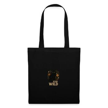 Stay Wild Schwarze Katze im Wildblumenkranz - Stoffbeutel - Schwarz - Vorne