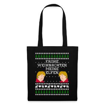 Ugly Sweater Christmas Weihnachten Merkel Geschenk - Stoffbeutel - Schwarz - Vorne