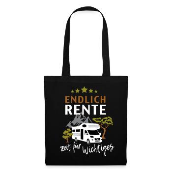 Endlich Rente Wohnmobil Camping Geschenk Shirt - Stoffbeutel - Schwarz - Vorne