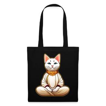 Mignon chat blanc en position de yoga de Bouddha - Sac en tissu - noir - Devant