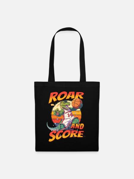 Basketball Dino T-Rex Spieler Sport Comic Cartoon - Stoffbeutel - Schwarz