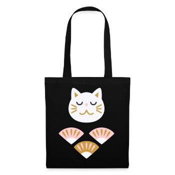 Chat japonais avec éventails L blanc - Sac en tissu - noir - Devant