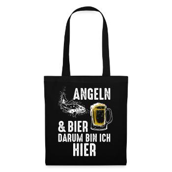 Angeln und Bier, darum bin ich hier. - Stoffbeutel - Schwarz - Vorne