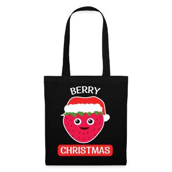 BERRY CHRISTMAS Weihnachten Erdbeere - Stoffbeutel - Schwarz - Vorne