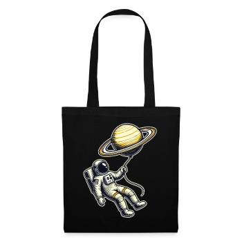 Floating with Saturn – Astronaut Balloon Design - Tote Bag - black - Front