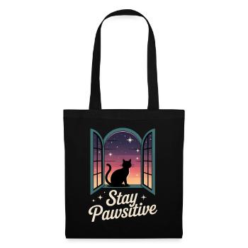 Stay pawsitive - Schwarze Katze am Fenster - Stoffbeutel - Schwarz - Vorne