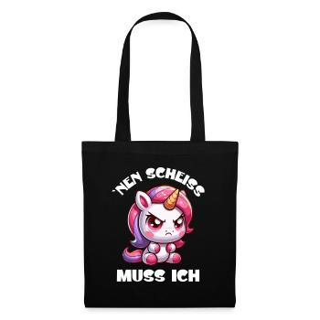 Wütendes Einhorn Chibi Motiv - Stoffbeutel - Schwarz - Vorne