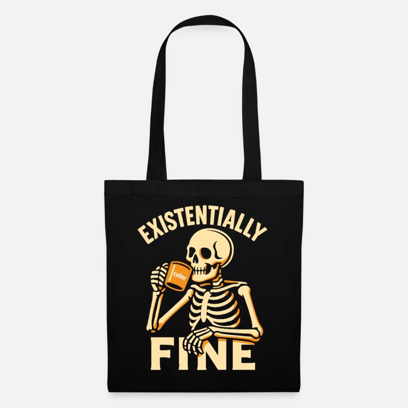 Existentially Fine Funny Coffee Skeleton Shirt - Tote Bag - black