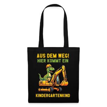Hier kommt ein Kindergartenkind 2026 Bagger Dino - Stoffbeutel - Schwarz - Vorne