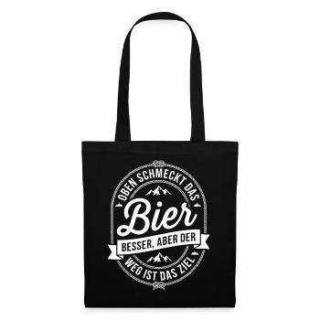 Oben schmeckt das Bier besser - Stoffbeutel - Schwarz - Vorne