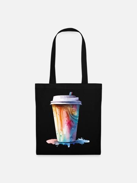 Cappuccino Kaffee Becher Kunst - Stoffbeutel - Schwarz