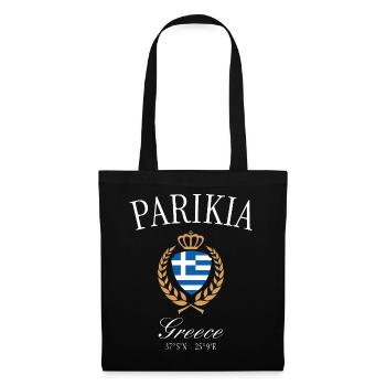Parikia Griechenland Wappen Krone – Reise Souvenir - Stoffbeutel - Schwarz - Vorne