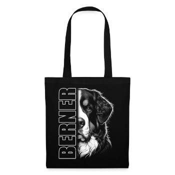 Berner Sennenhund Porträt mit Schriftzug - Stoffbeutel - Schwarz - Vorne