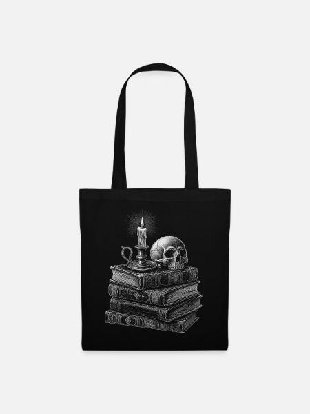 Dark Academia – Bücher Kerze Totenkopf Design - Stoffbeutel - Schwarz