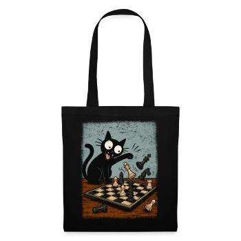  Katzen Schachspieler Schachspiel Schachbrett - Stoffbeutel - Schwarz - Vorne