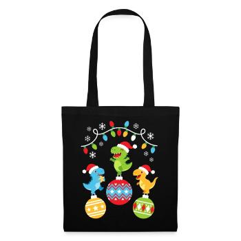 Süße Weihnachts Dinosaurier - Stoffbeutel - Schwarz - Vorne