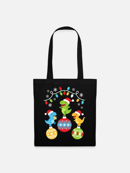 Süße Weihnachts Dinosaurier - Stoffbeutel - Schwarz