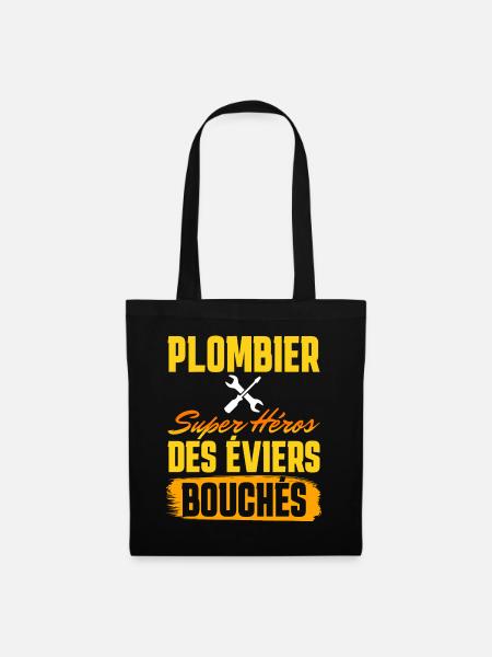 Plombier Super Héros Phrase Humoristique Plombier - Sac en tissu - noir