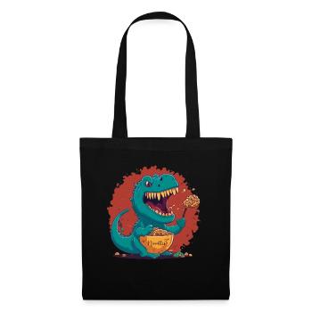 Kawaii Dragon T-rex mangeant des nouilles Cool - Sac en tissu - noir - Devant
