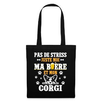 Humour Apéro Bière Papa Chien Corgi - Sac en tissu - noir - Devant