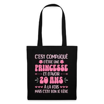 Femme Princesse Anniversaire 20 Ans - Sac en tissu - noir - Devant
