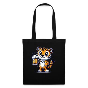 Cute Tiger Drinking Beer - Stoffbeutel - Schwarz - Vorne