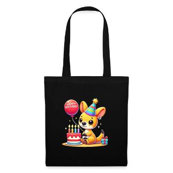 Kangaroo Kid Celebrating Birthday - Stoffbeutel - Schwarz - Vorne