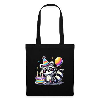 Raccoon Kid Celebrating Birthday - Stoffbeutel - Schwarz - Vorne