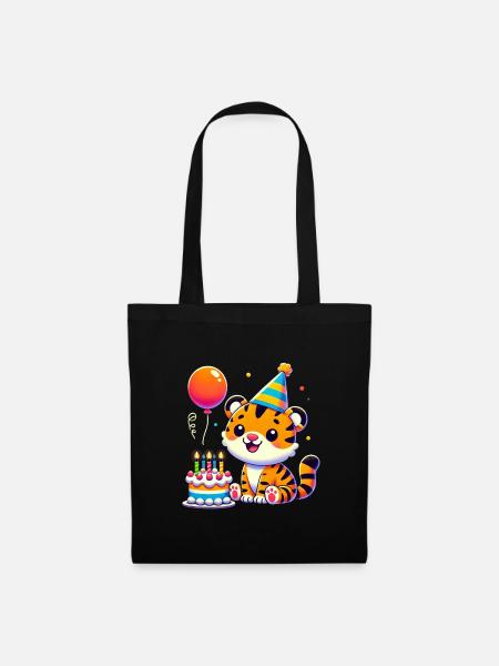 Tiger Kid Celebrating Birthday - Stoffbeutel - Schwarz