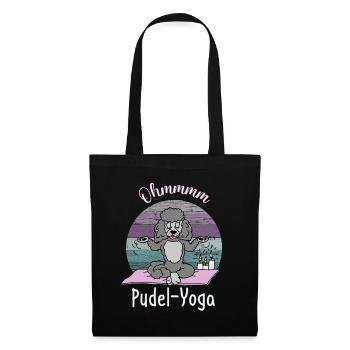 Pudelmotiv, Ohmmmm - Silber Pudel praktiziert Yoga - Stoffbeutel - Schwarz - Vorne
