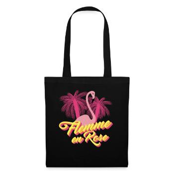 Flemme en Rose, Flamant Rose - Jeu de mots Humour - Sac en tissu - noir - Devant