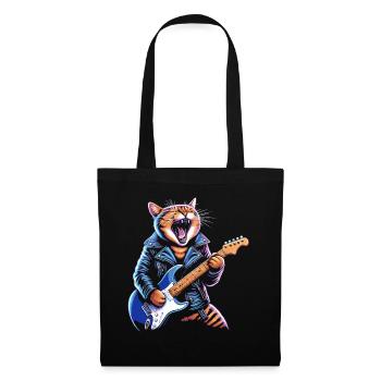Rock Musik Katze Lustig Humor Geschenkidee - Stoffbeutel - Schwarz - Vorne