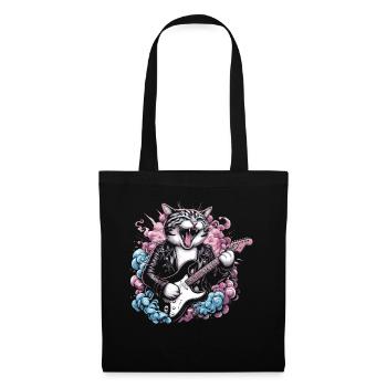 Rock Musik Katze Lustig Humor Geschenkidee - Stoffbeutel - Schwarz - Vorne